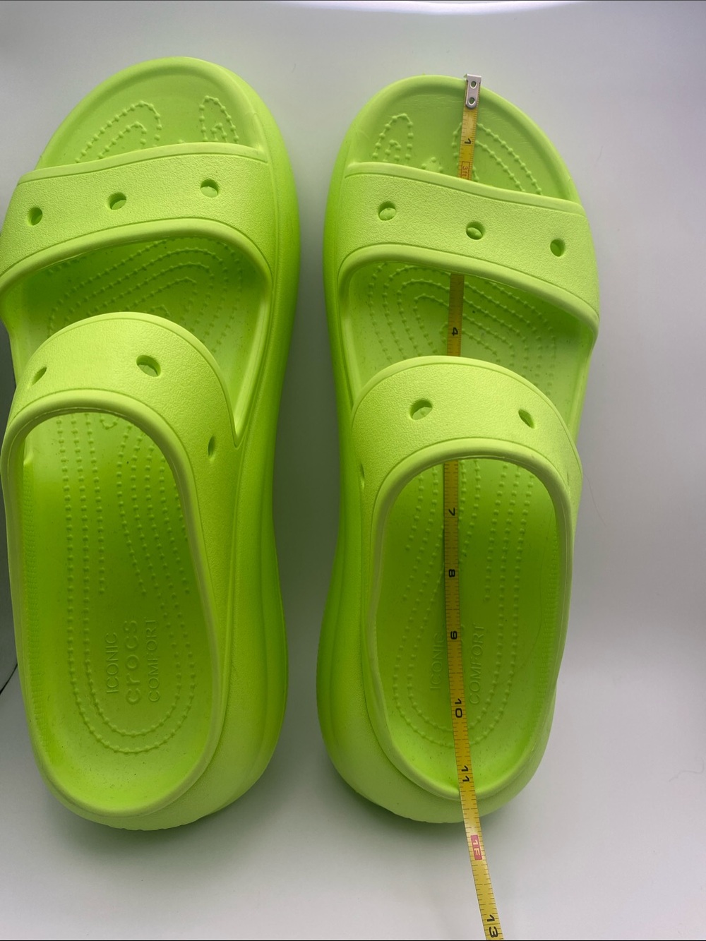 CROCS Neon Lime Platform Double-Strap Slides - Picture 7 of 9